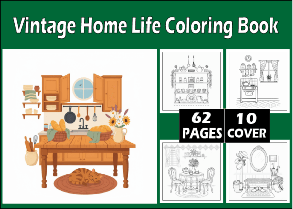 62 Vintage Home Life Coloring Book
