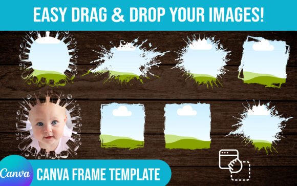 Seven brushstroke Canva frames for photo and collage projects