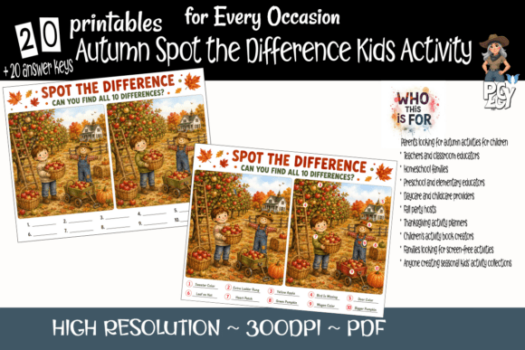 Autumn Spot the Difference 20 Puzzles
