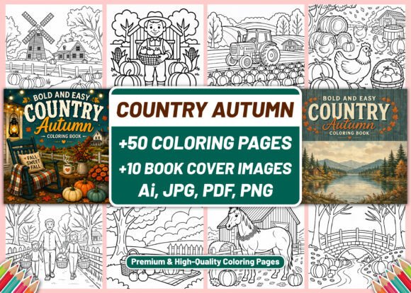 BOLD EASY COUNTRY AUTUMN COLORING BOOK
