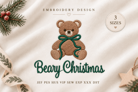 Beary Christmas Teddy Bear Embroidery De