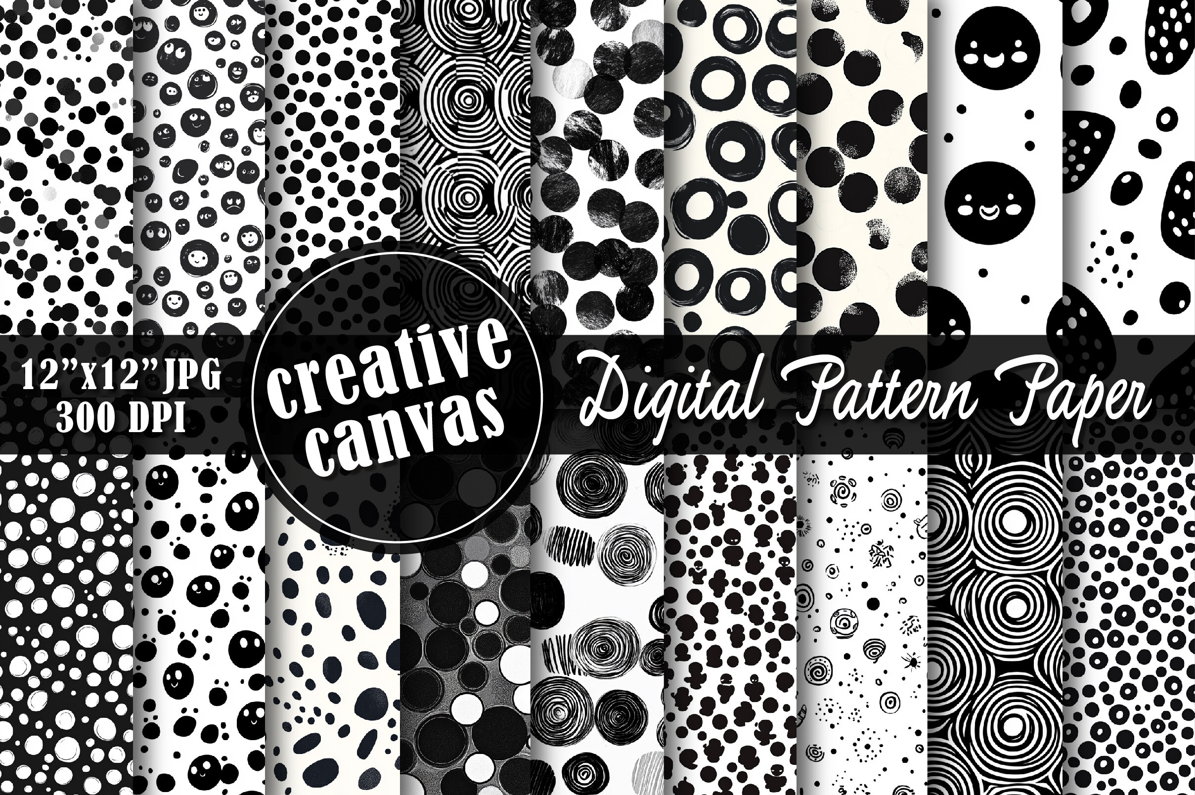 Black and White Circle Seamless Patterns