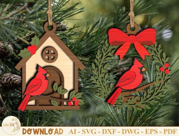 Cardinal Christmas Ornament SVG Bundle laser cut file