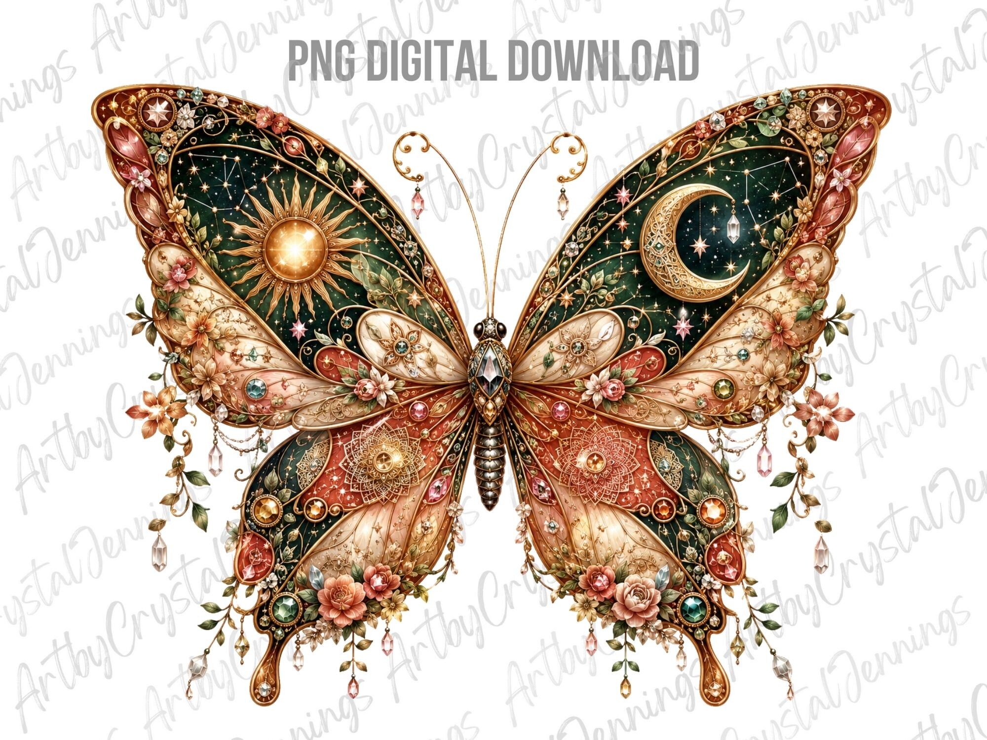 Celestial Butterfly Art Watercolor PNG