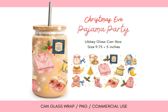 Christmas Eve Pajama Party Glass Can Wra