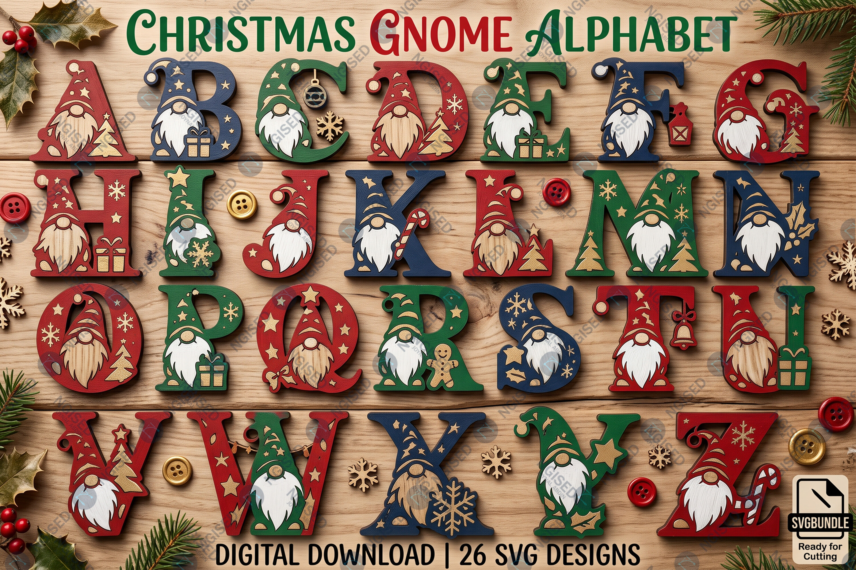 Christmas Gnome Alphabet Laser Cut Bundle