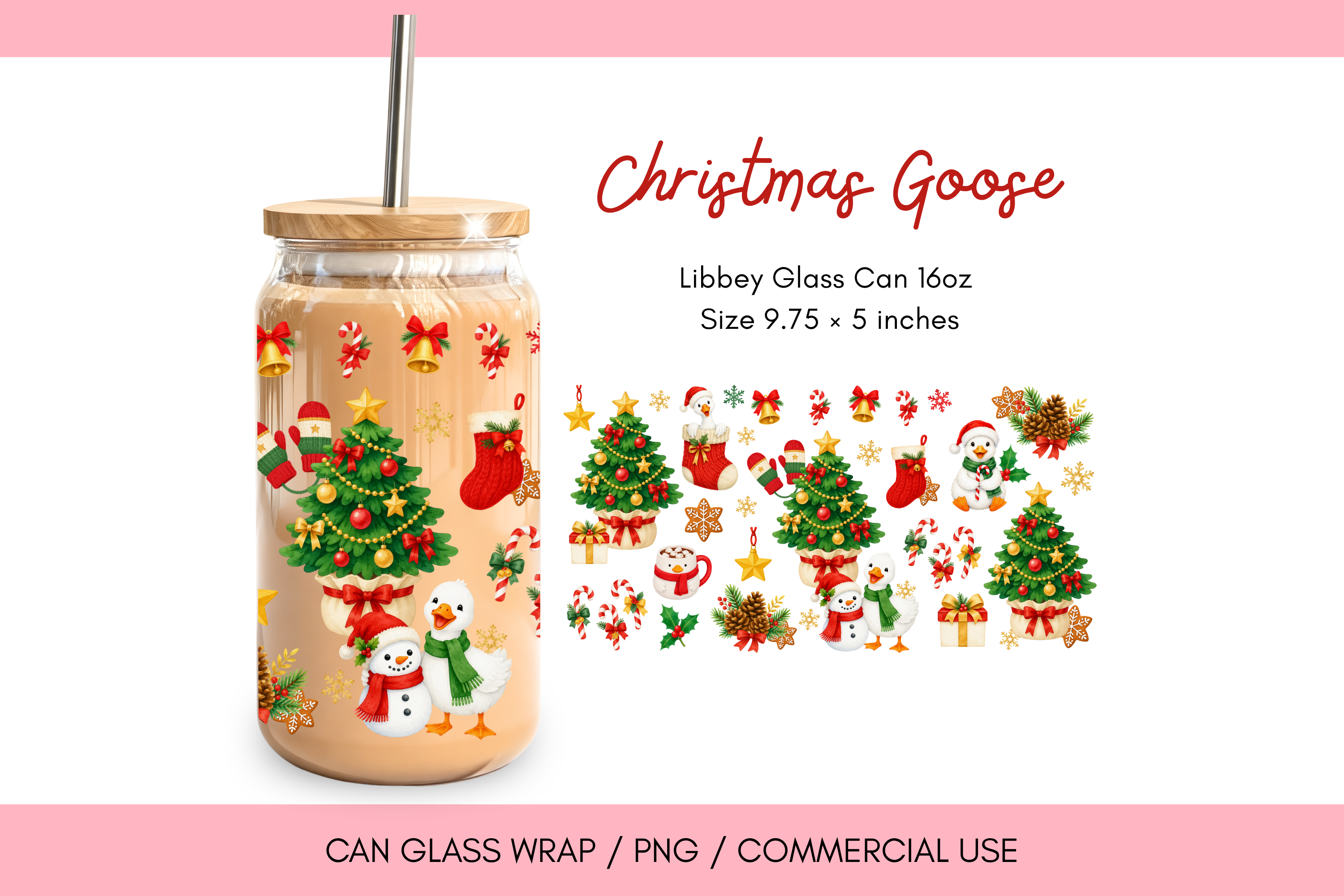 Christmas Goose Glass Can Wrap PNG