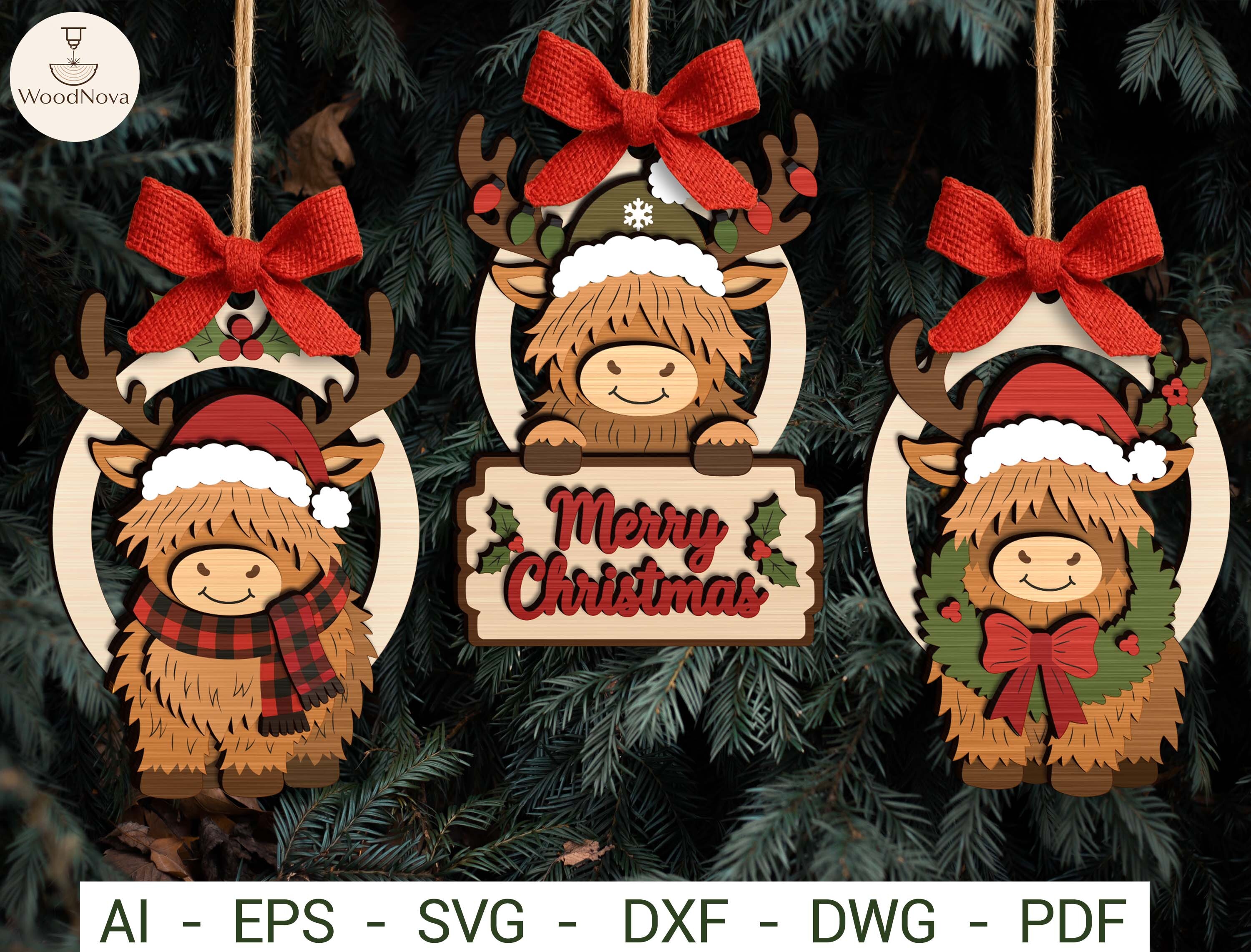 Christmas Highland Cow SVG Bundle