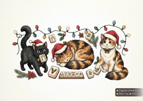 Christmas Mahjong Cats PNG