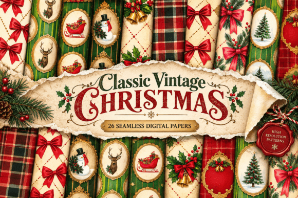Classic Vintage Christmas Digital Papers