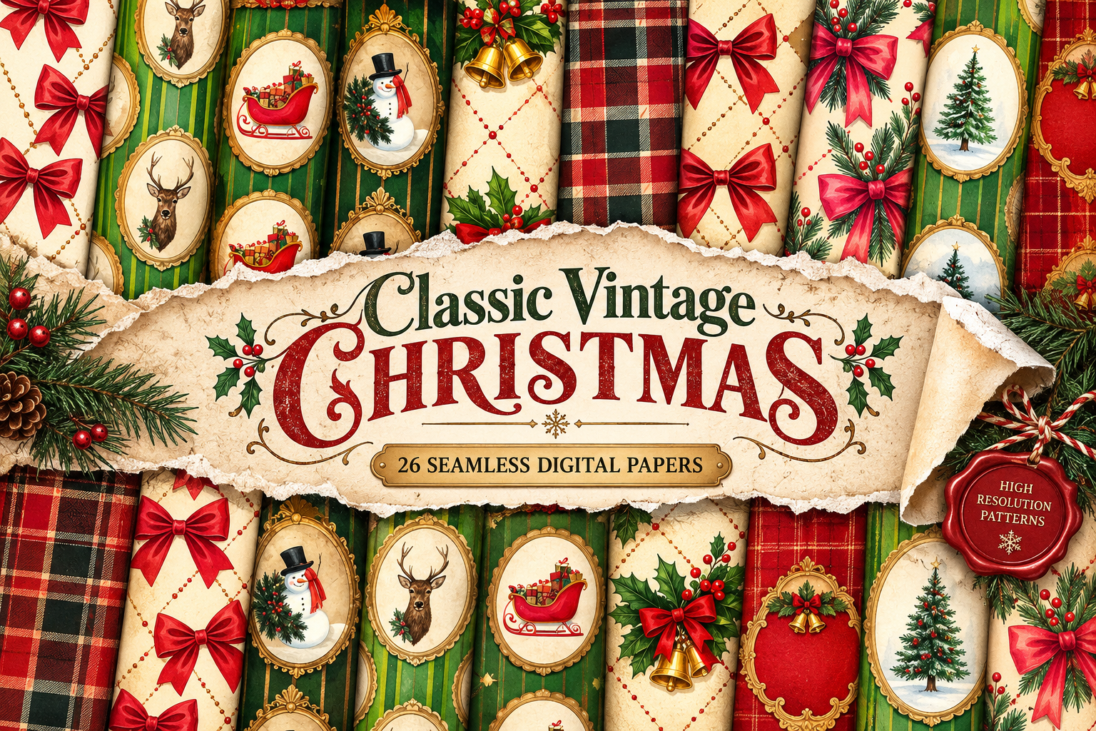 Classic Vintage Christmas Digital Papers