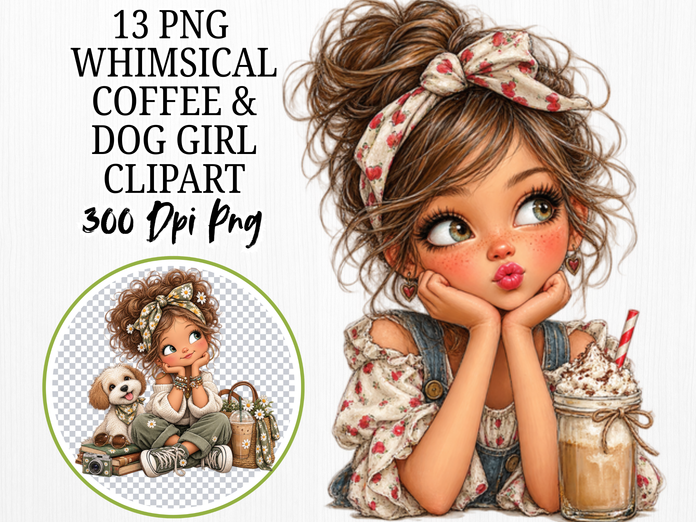 Coffee Girl Clipart, Cute Dog Girl PNG