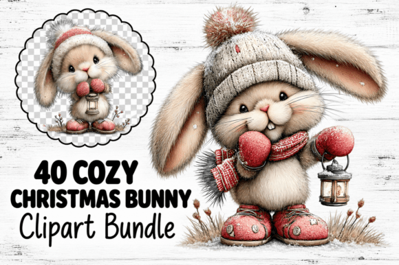 Cozy Christmas Bunny Clipart Bundle Graphics