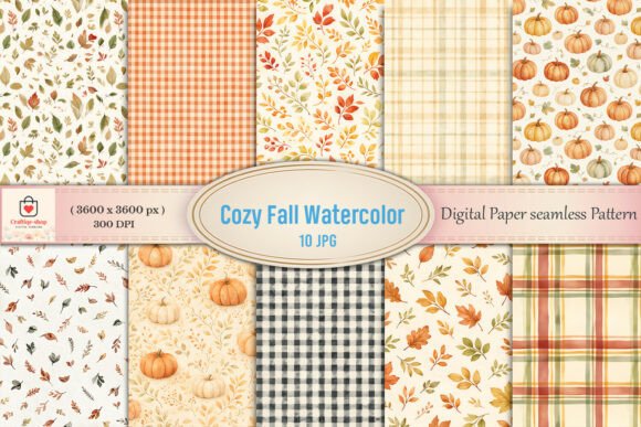 Cozy Fall Watercolor Digital Paper Bundl