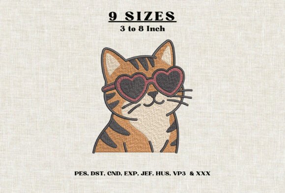 Cute Cat Heart Sunglasses Embroidery DST