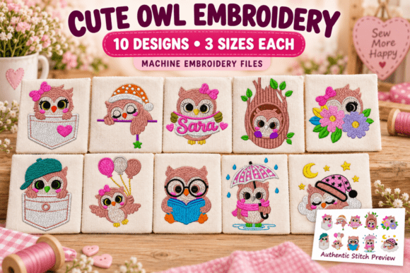 Cute Owl Machine Embroidery Bundle