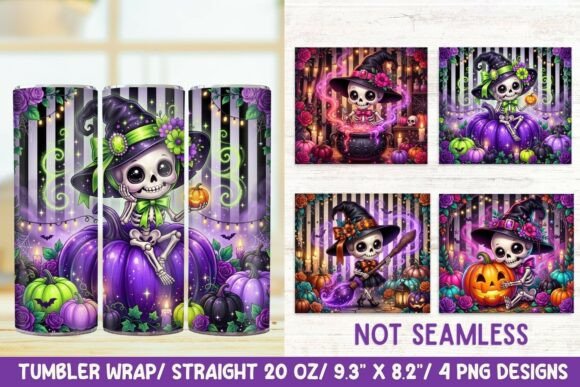 Cute Skeleton Witch 20 OZ Tumbler Wrap.