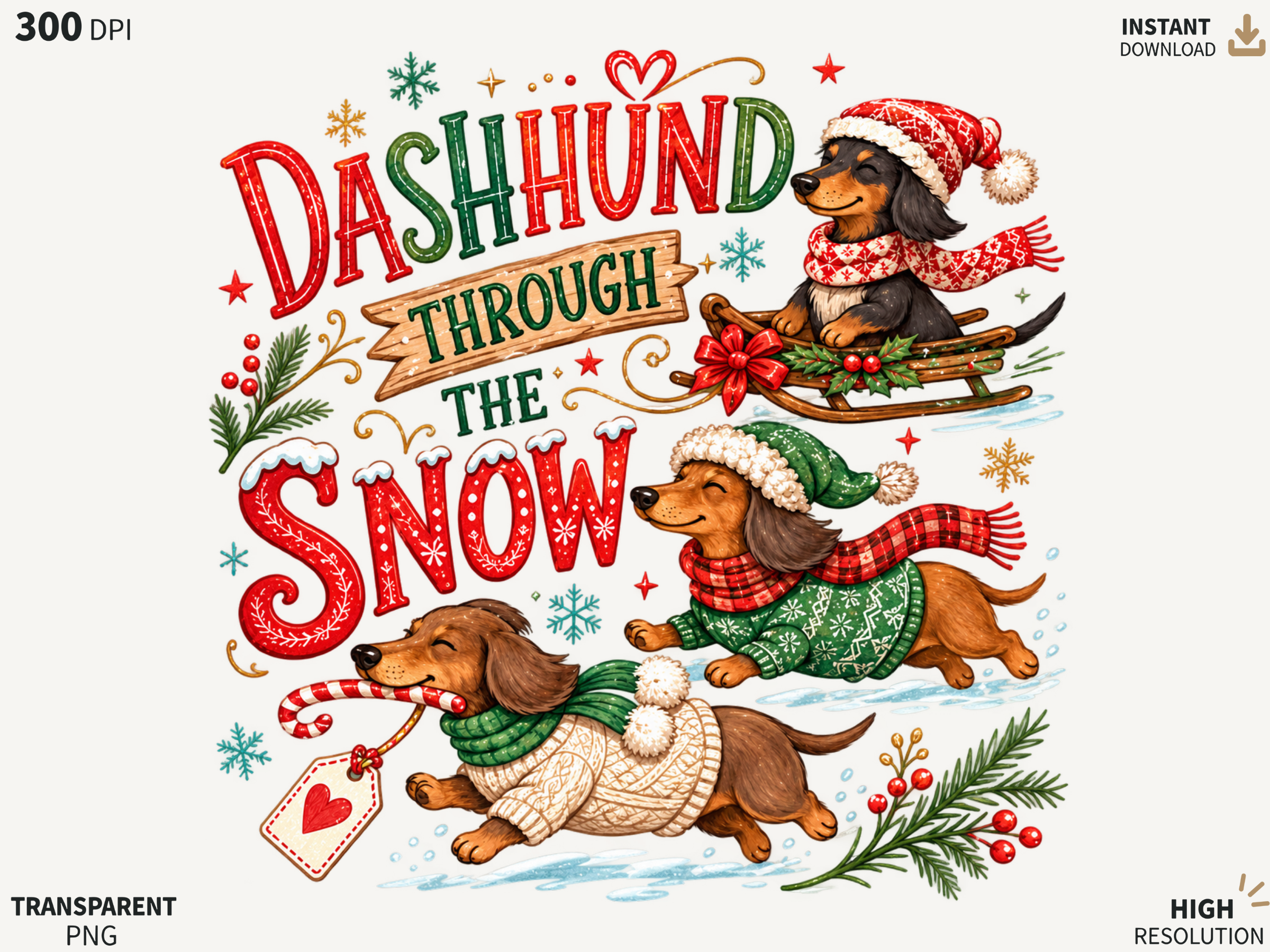 Dashund Through the Snow Christmas PNG