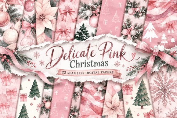Delicate Pink Christmas Digital Papers