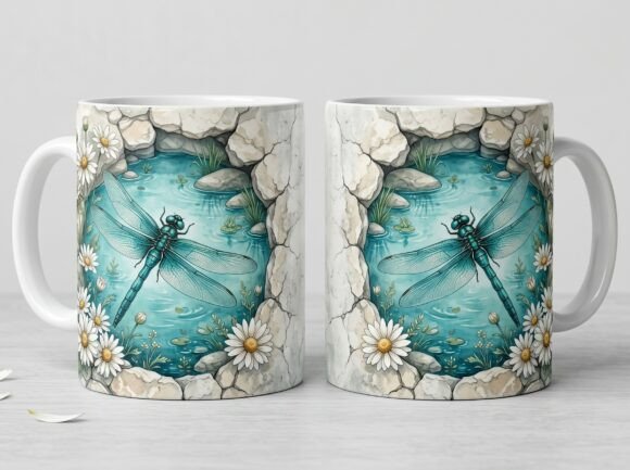 Dragonfly Water Garden Floral Mug Design Graphics