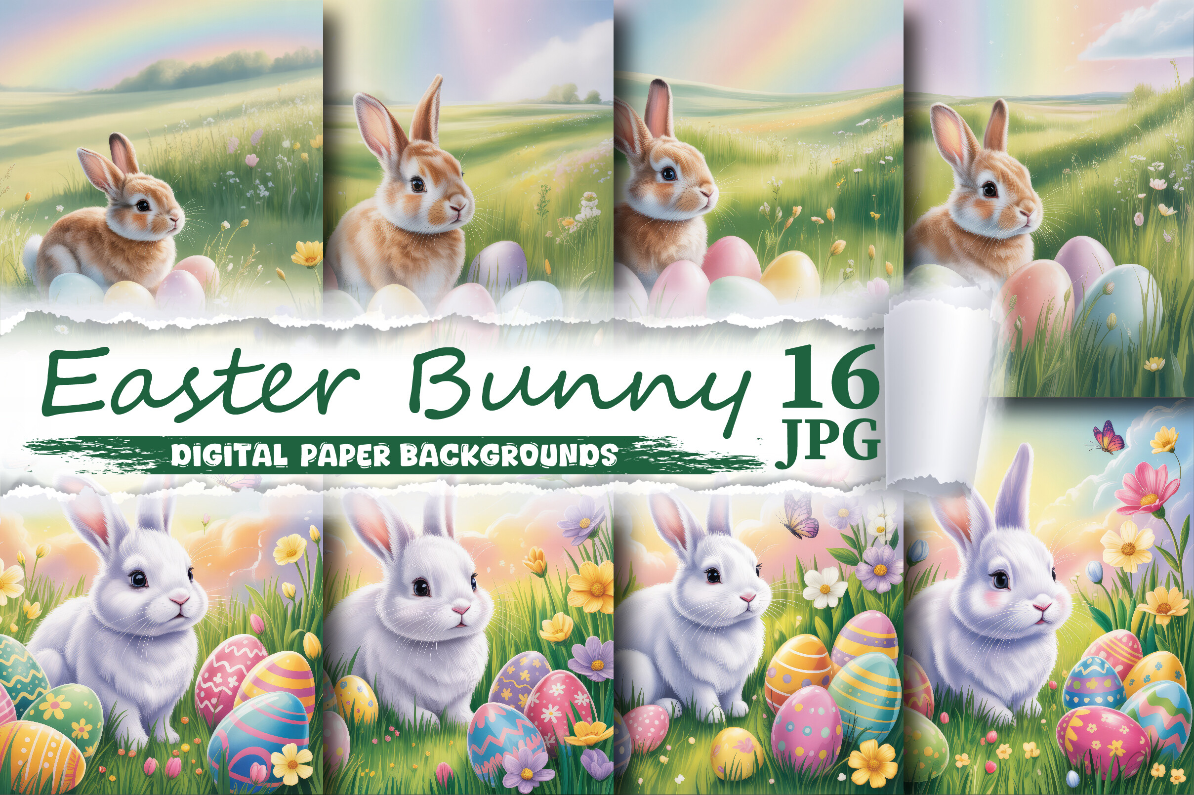 Easter Bunny Digital Paper Backgrounds