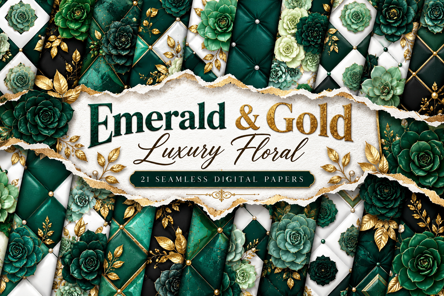 Emerald & Gold Luxury Floral Pattern