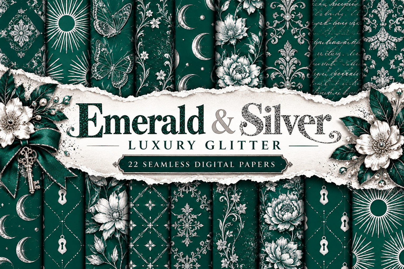Emerald & Silver Luxury Glitter Pattern
