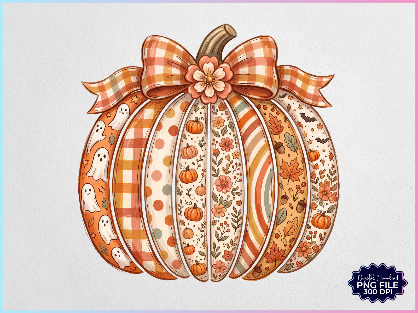 Fall Ghost Pumpkin Coquette Bow PNG