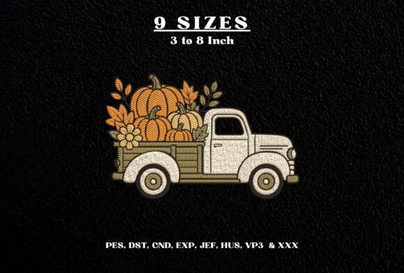 Fall Pumpkin Truck Machine Embroidery