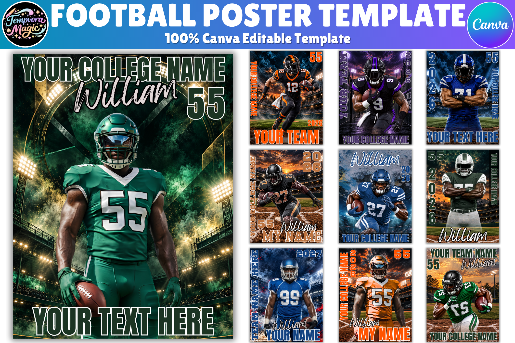 Football Poster Canva Editable Template