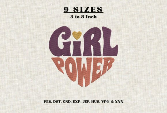 Girl Power Heart Machine Embroidery DST