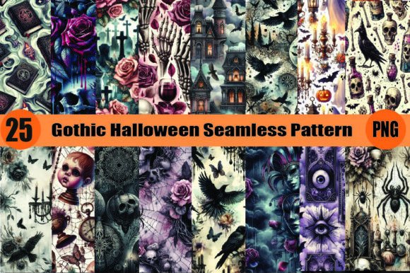 Gothic Halloween Pattern PNG
