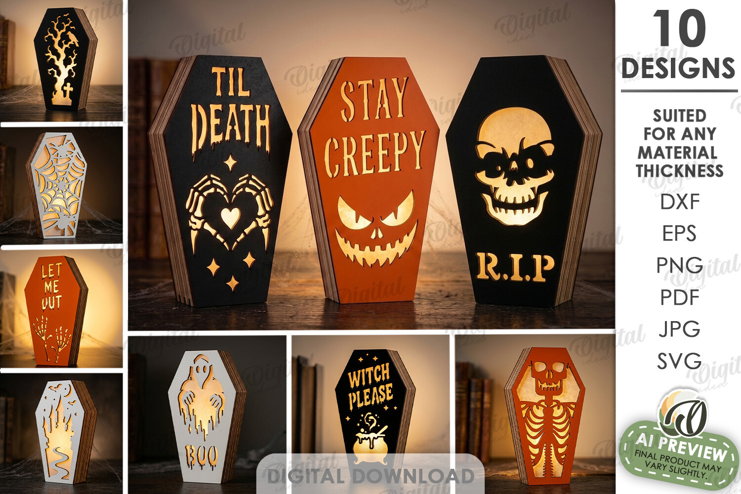 Halloween Coffins Led Lamps Bundle Laser