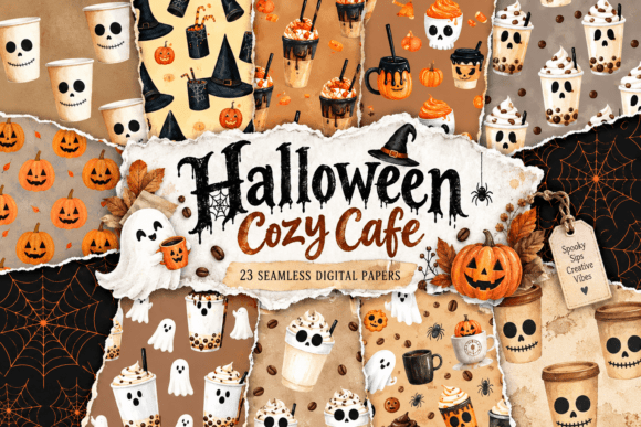 Halloween Cozy Cafe Digital Papers