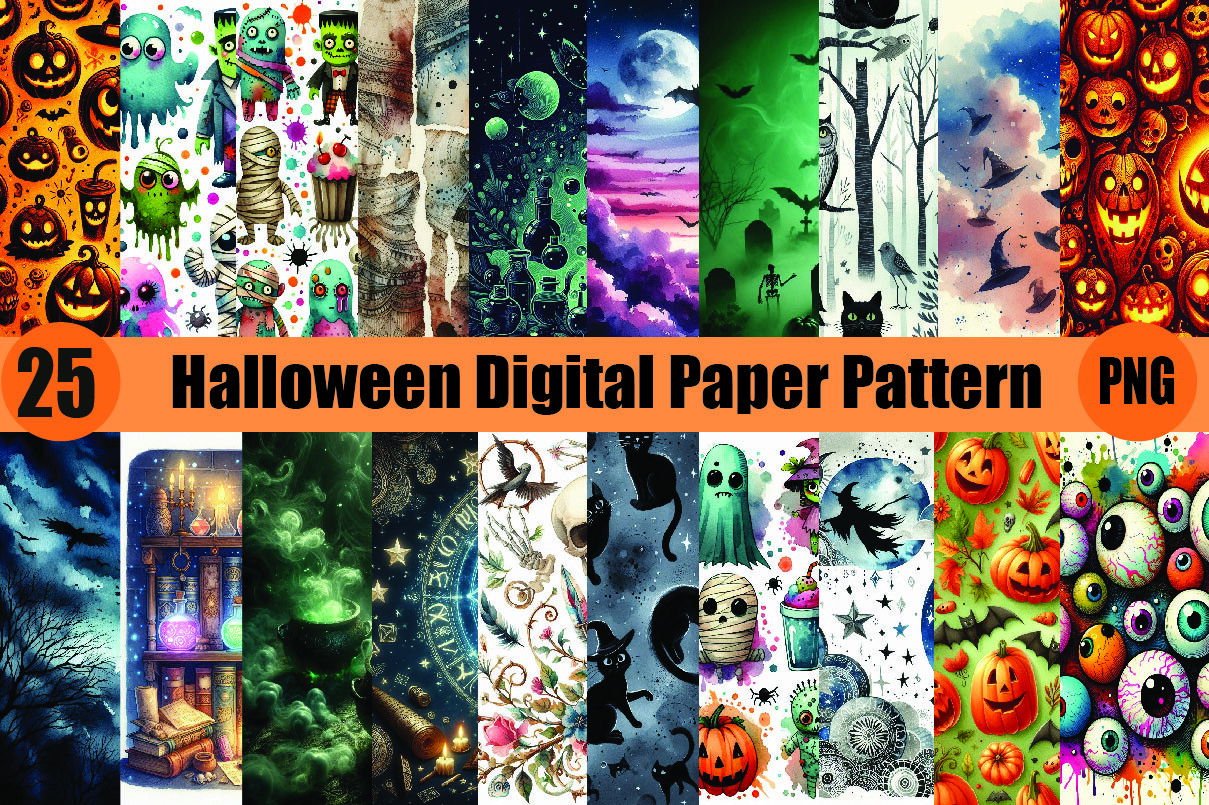 Halloween Digital Paper Pattern PNG