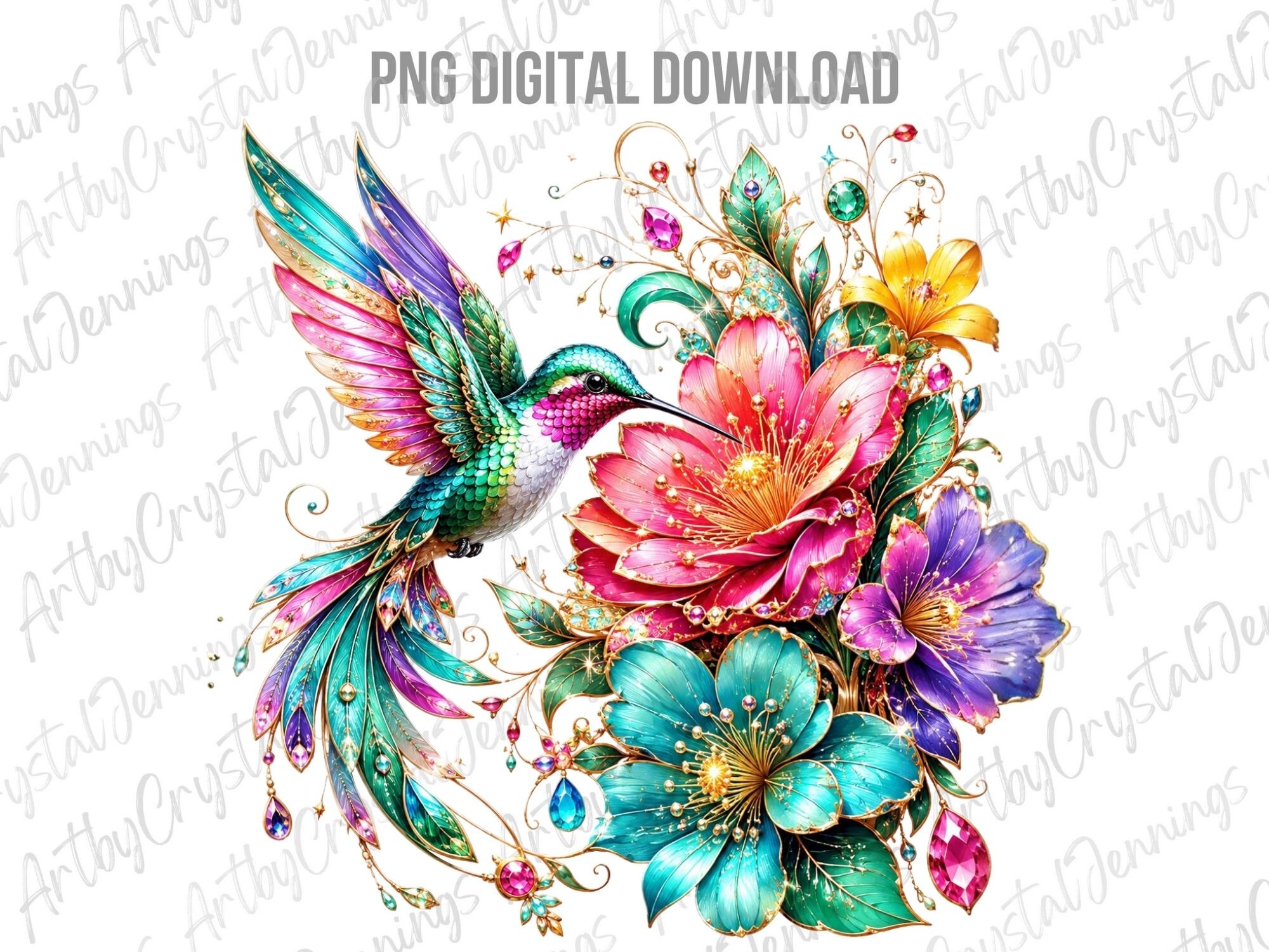 Hummingbird Floral Jewel Clipart PNG