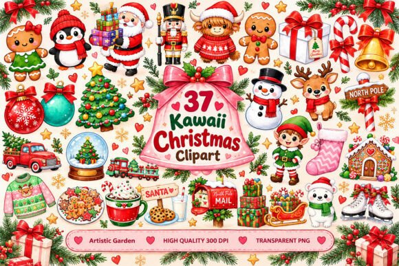 Kawaii Christmas Clipart Bundle