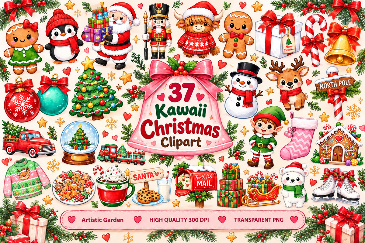 Kawaii Christmas Clipart Bundle