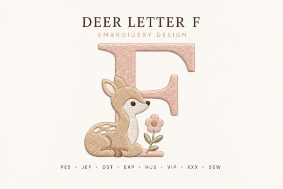 Letter F Baby Deer Embroidery Design