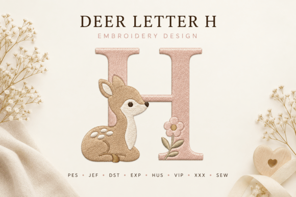 Letter H Baby Deer Embroidery Design