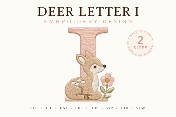 Letter I Baby Deer Embroidery Design