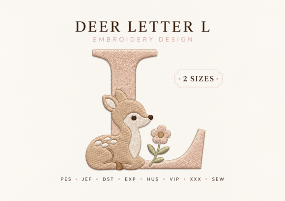 Letter L Baby Deer Embroidery Design