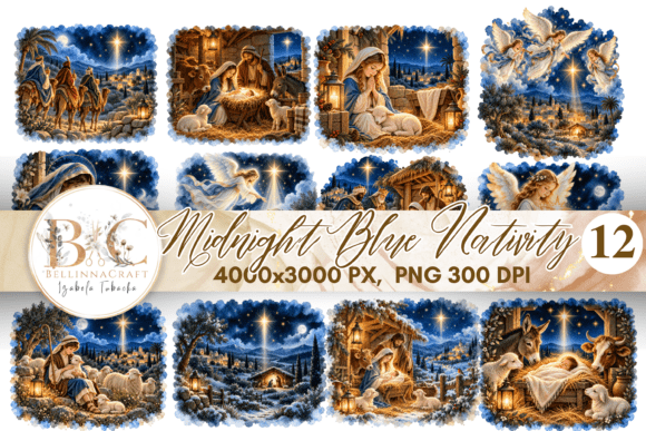 Midnight Blue Nativity Watercolor