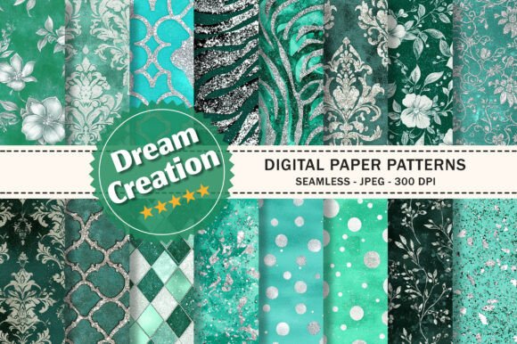 Mint Green Silver Glitter Digital Paper