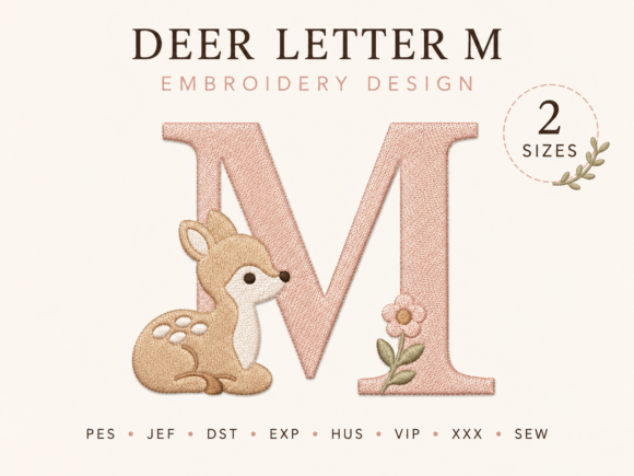 Monogram M Baby Deer Embroidery Design