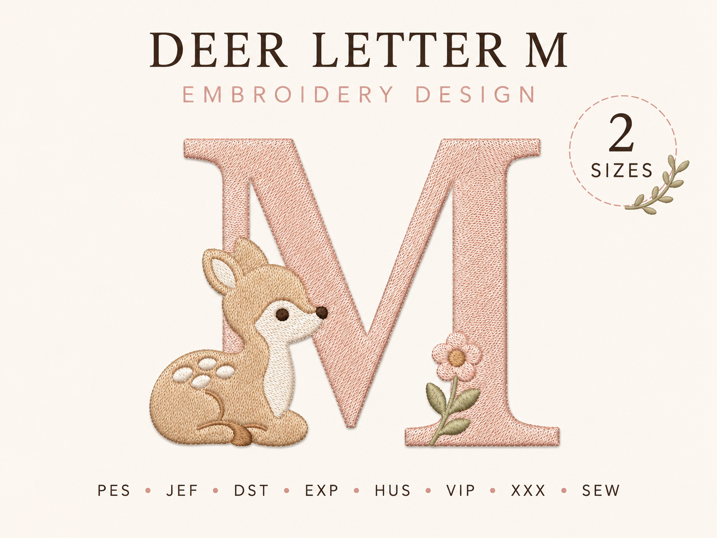 Monogram M Baby Deer Embroidery Design