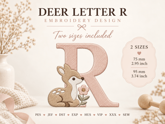 Monogram R Baby Deer Embroidery Design