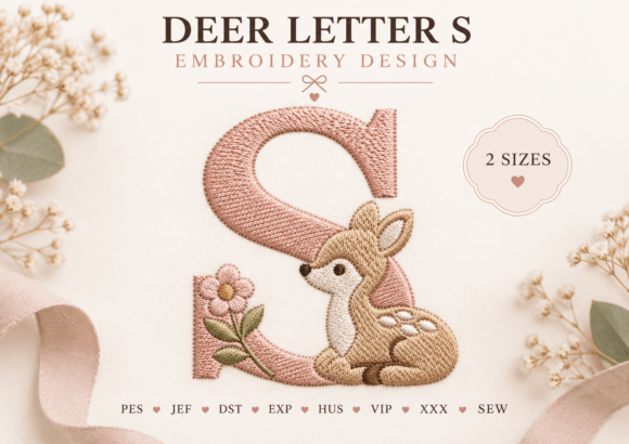 Monogram S Baby Fawn Embroidery Design