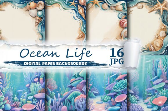 Ocean Life Digital Paper Backgrounds