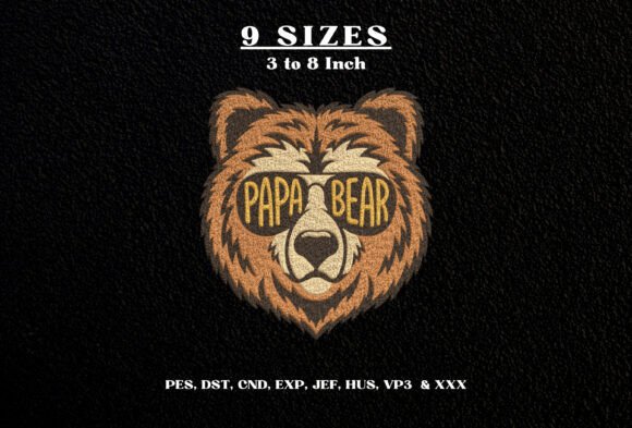 Papa Bear Sunglasses Machine Embroidery